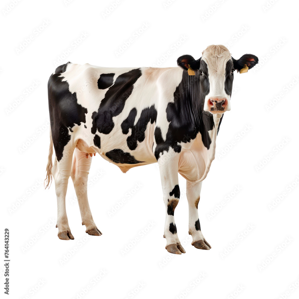 Black and white cow. Isolated on transparent background.