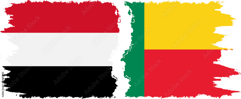 Fototapeta premium Benin and Yemen grunge flags connection vector