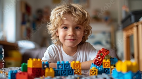 Children are happily playing with blocks, enhancing their intelligence and brain development.