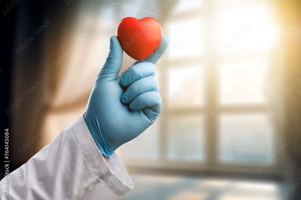 Hands of human doctor holding heart symbol