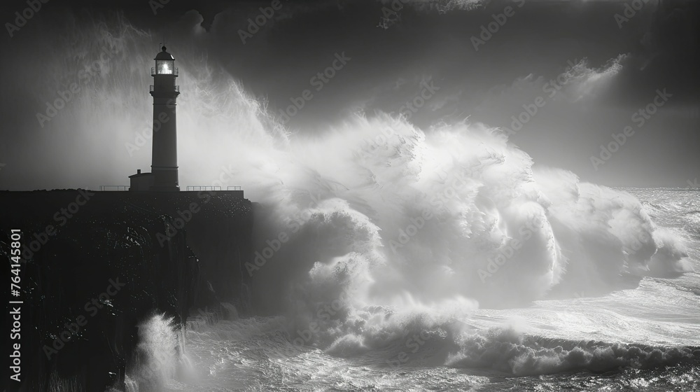 Standing strong amidst relentless waves, the lone lighthouse bears witness to isolation at the world's brink.