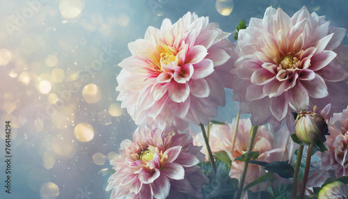 Blooming soft dahlia flowers. Spring season. Floral artistic concept. Selective focus. Natural banner © hardvicore