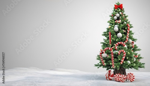3D winter holidays background  Christmas tree and candy cane