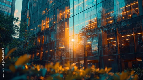 Warm sunset reflections on modern urban glass architecture © sopiangraphics