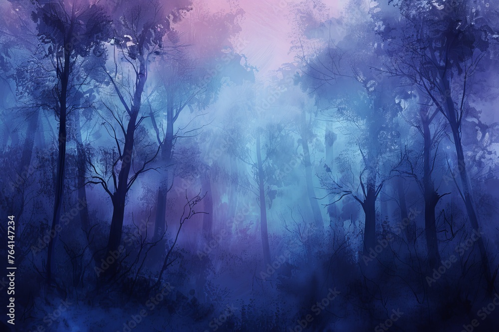 Spectral Forest Eerie and Luminous Woods Shrouded in Fog, Digital Painting of a Haunting Landscape
