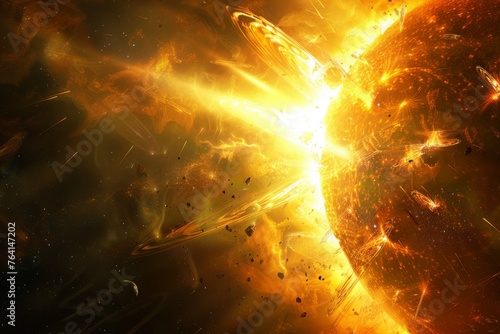 Solar Flare Odyssey Explosive Sun Activity, Digital Art, Space Phenomenon Concept