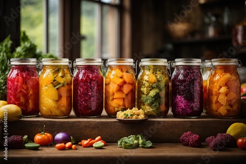vibrant collection of assorted fermented foods dis