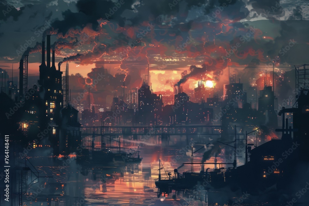 Urban Dreamscape Surreal City at Twilight, Digital Illustration, Fantasy Urban Theme
