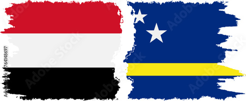 Curacao and Yemen grunge flags connection vector