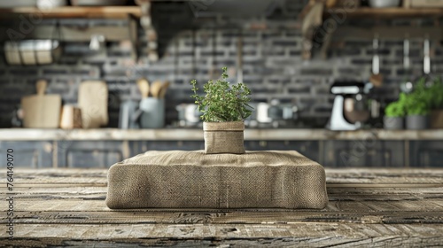 Enhance your rustic home decor presentation with a Vintage Farmhouse Kitchen backdrop for your Burlap Podium display.