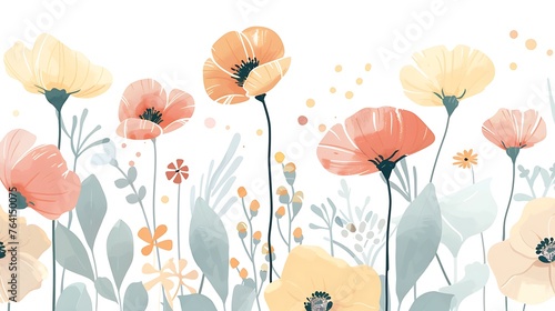 Pastel Flower Clipart  Organic Shapes  Desaturated Colors for Nursery Art on White Background