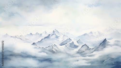 Generative AI Serene mountainscapes with snow-capped peaks aquarelle