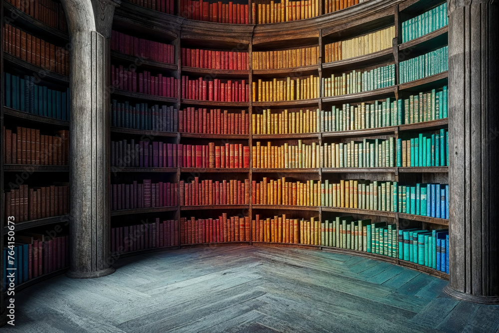 Library Slideshow Background Round Presentation background stage in the form of a library with ...
