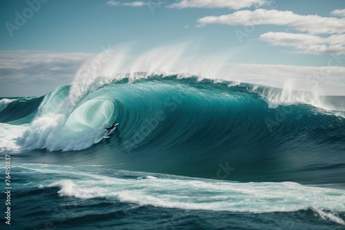 blue ocean surfing wave