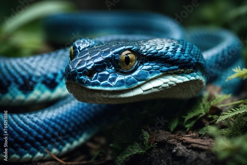 blue viper snake closeup face