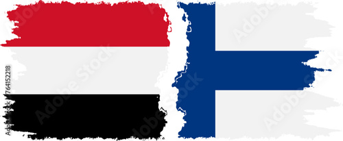 Finland and Yemen grunge flags connection vector