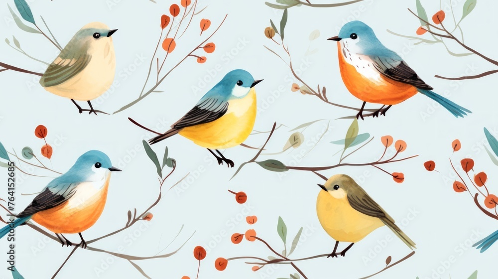 Fototapeta premium Generative AI Simple aquarelle birds