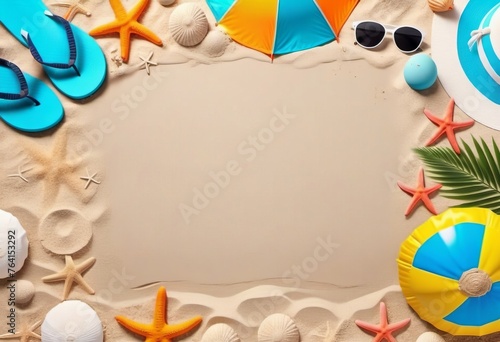 Summer time, frame background, template, preset, place for text, copy space, top view.