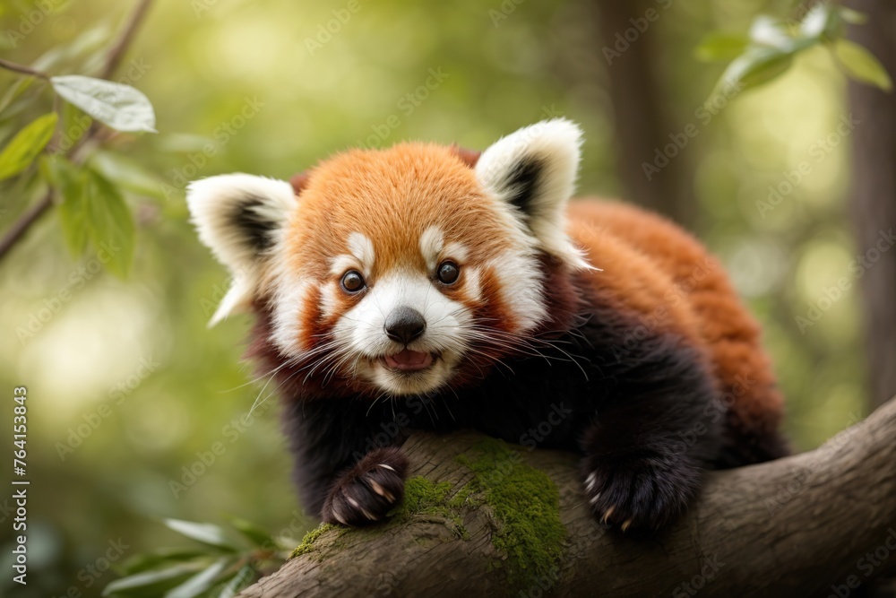 cute baby red panda very happy and playful in the trees cute baby red panda very happy and playful in the trees
