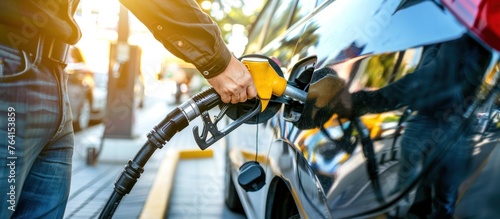 Man hand refuel to car petrol station