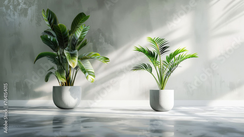 Interior background with plant 3d rendering.