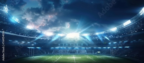 stadium with lights shining at night