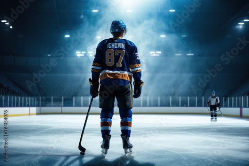 dark silhouette of a male hockey player in a uniform