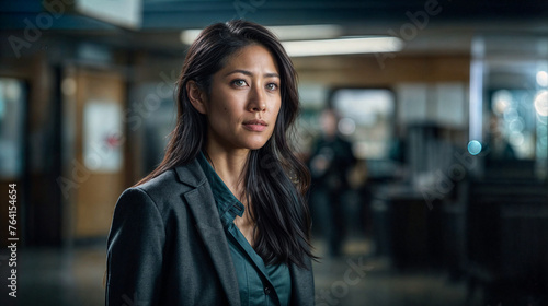 Concerned Asian businesswoman presenting troubled budget report to colleagues in office