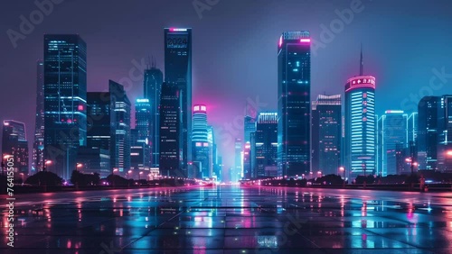 Urban developed country with neon lighting. seamless looping 4k time-lapse video background photo