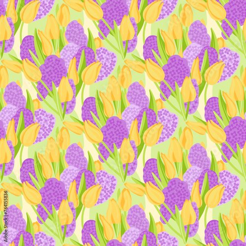 Yellow tulips and hyacinths