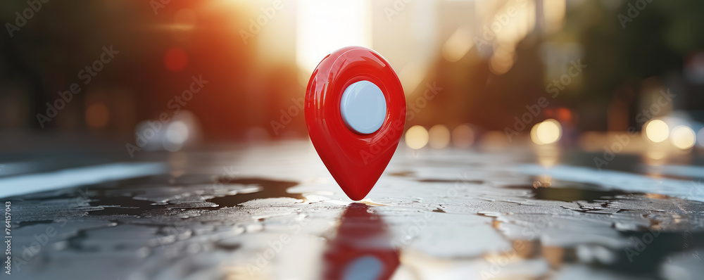 sunset city map pinpoint, 3D icon sunset city map pinpoint, 3D icon