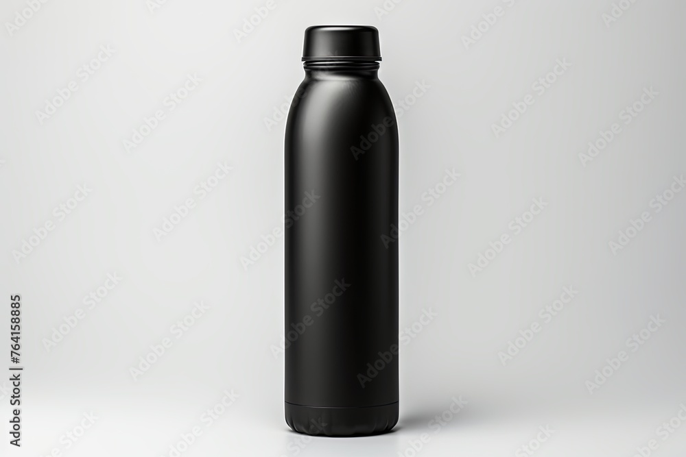 Blank black reusable steel metal thermo water bottle mockup 3d rendering isolated on white background