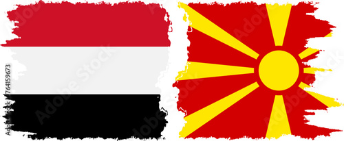 Northern Macedonia and Yemen grunge flags connection vector