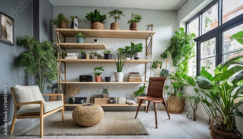 a series of lifestyle images portraying the frame shelves in different room settings, illustrating their functionality and decorative potential. Capture the shelves adorned with plants, books, and dec photo
