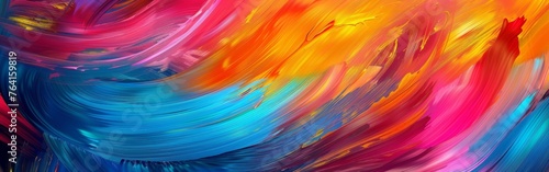 A colorful painting with a blue and orange swirl. The painting is abstract and has a lot of different colors photo