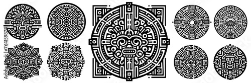 ancient patterns of mayan inca and aztec civilizations black vector laser cutting engraving photo