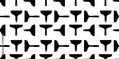 Seamless pattern with plastic handle window squeegee for cleaning window on white background. Pattern of tools window cleaner housekeeping products in black and white style.