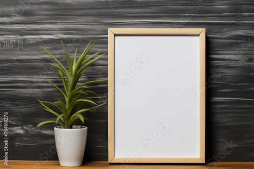 White blank photo frame mockup with plants interior background, 3D rendering © pixeness