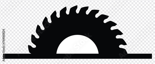 circular saw blade. Vector logo and icon with half sawblade. Isolated illustration on transparent background.