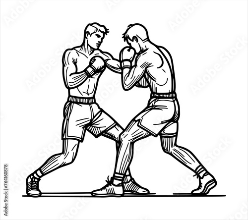 boxing match silhouette - line hand drawing (artwork 7)