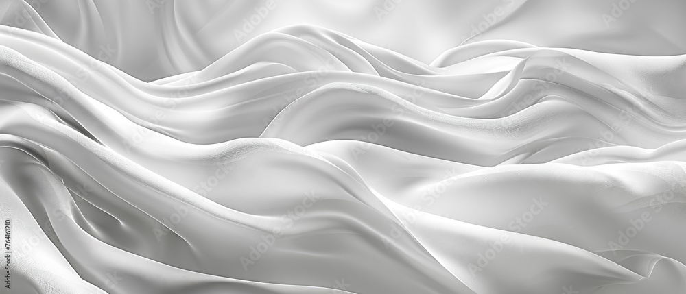 Elegant ripples of a silky white fabric texture, conveying softness and luxury - obrazy, fototapety, plakaty 