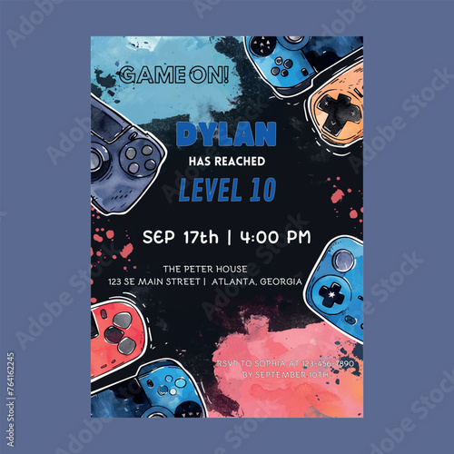 Editable Video Games Birthday Party Invitation