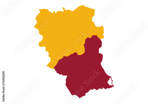 Mapa de la Región de Murcia, Albacete en amarillo mostaza y Murcia en rojo carmesí