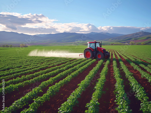 Farming tractor sprays a field. Agronomy, farming, farming.