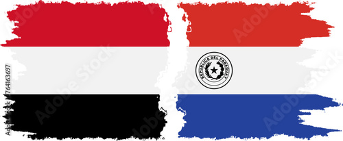 Paraguay and Yemen grunge flags connection vector