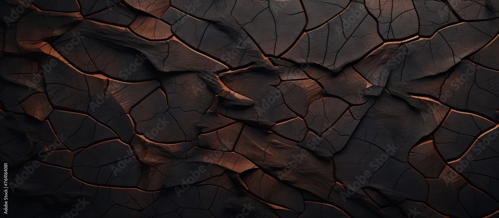 An image showcasing a detailed view of a broken surface with cracks, highlighted by a beam of light - obrazy, fototapety, plakaty 