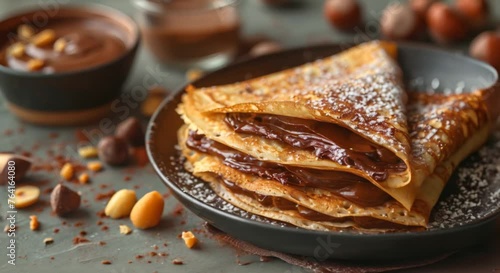 Nutella stuffed crepes, hazelnut spread photo