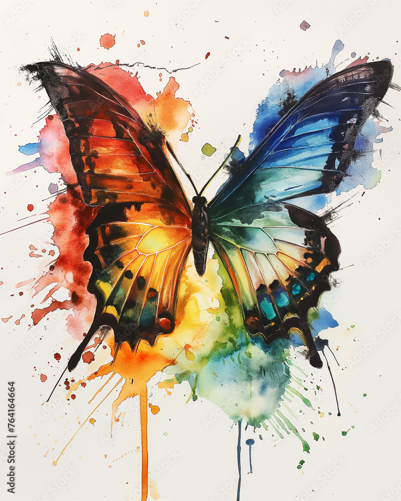 Watercolor colorful butterfly isolated on a white background