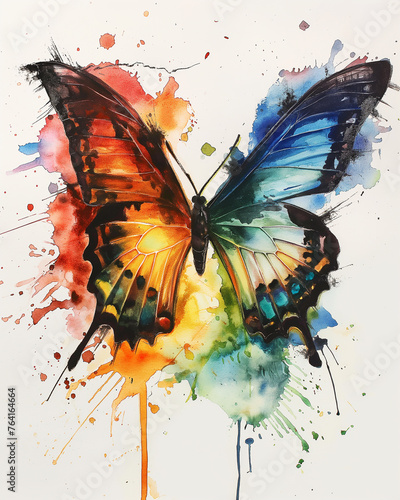 Watercolor colorful butterfly isolated on a white background © Suel