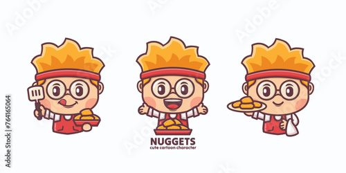 Cute cartoon characters and nuggets with different expressions and poses